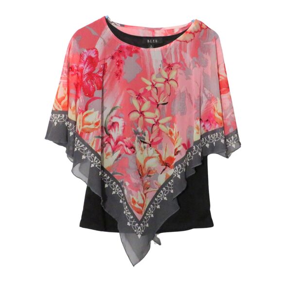 B.L.E.U. Flowy Blouse Sz S Women Peach and Black Boho Fairy Core for Cruises - Picture 1 of 8